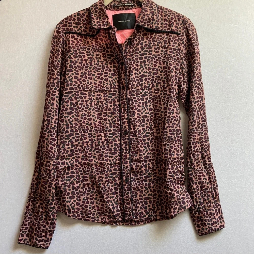 Maison Scotch Createurs de Vetements Animal Print Button Front Shirt Sz S